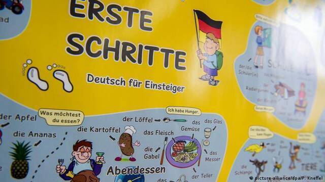 德国巴伐利亚州一所学校欢迎外来移民学生的海报。图自德媒