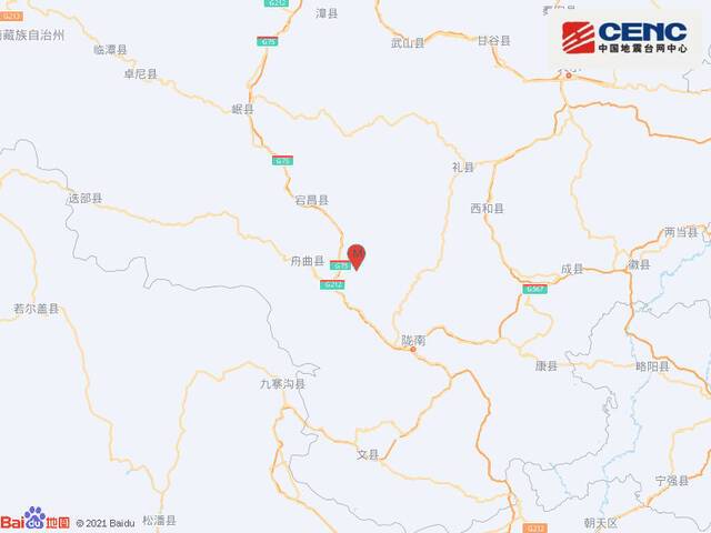 甘肃陇南市宕昌县发生3.6级地震 震源深度14千米