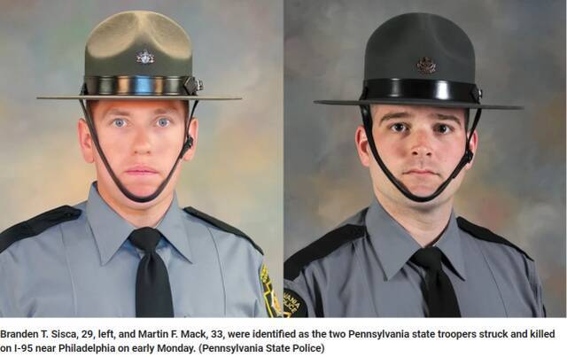 被撞击后死亡的两名州警图源：《纽约邮报》