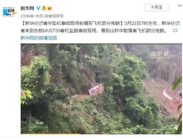 新华社记者在坠机事故现场拍摄到飞机部分残骸
