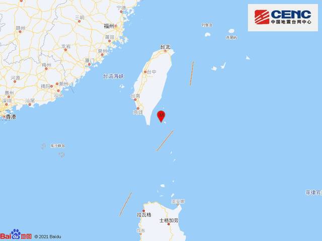 台湾屏东县海域发生4.5级地震 震源深度19千米