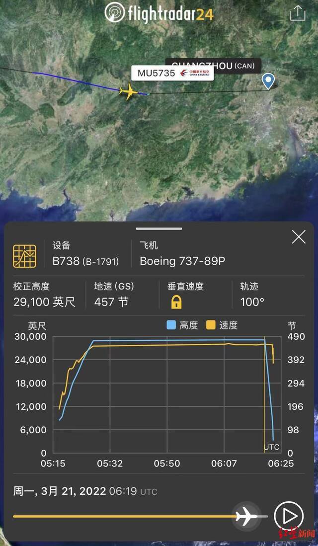 ▲专业网站flightradar24记录下MU5735飞行数据