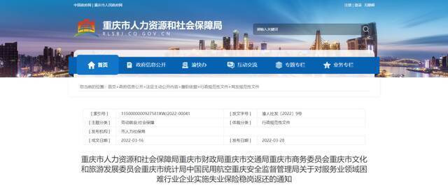 重庆市人力社保局网站截图