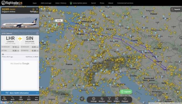 ↑新加坡航空SQ305航班因引擎问题返航