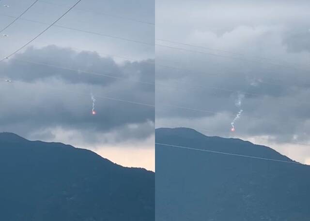 台湾台北市关渡平原附近山区上空出现不明发光物网友称是信号弹