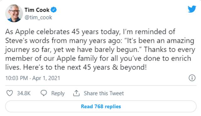 46年前的今天，苹果公司正式成立：创始人包括乔布斯、沃兹尼亚克、韦恩
