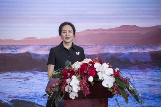 3月28日，孟晚舟在华为财报发布会上（企业供图）