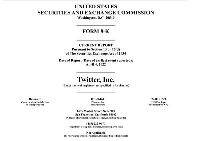 推特向SEC提交的文件