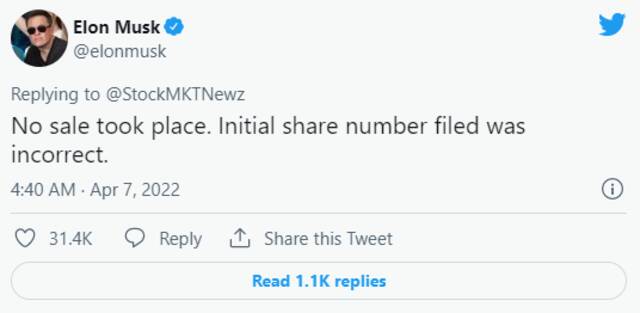 马斯克澄清减持Twitter股份：最初数据有误，持股应为9.1%