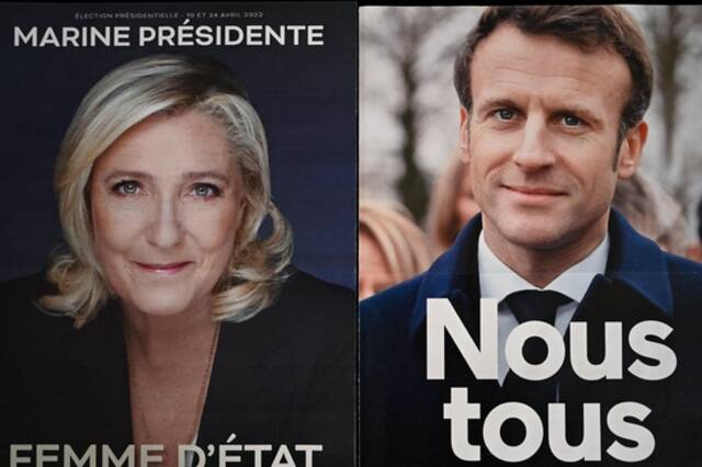 当地时间2022年4月3日，法国巴黎，法国总统候选人宣传海报。图/ICphoto