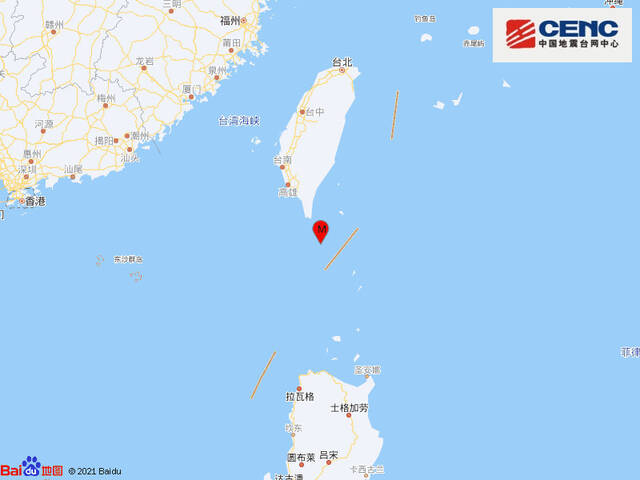 台湾屏东县海域发生4.8级地震，震源深度15千米