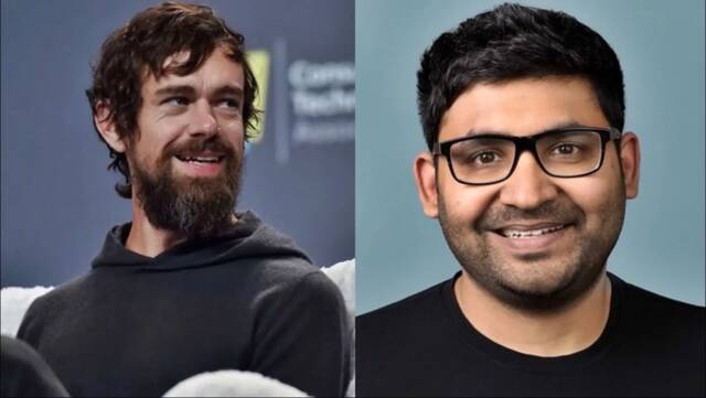 Twitter联合创始人 Jack Dorsey（左）和 CEO Parag Agrawal（右）