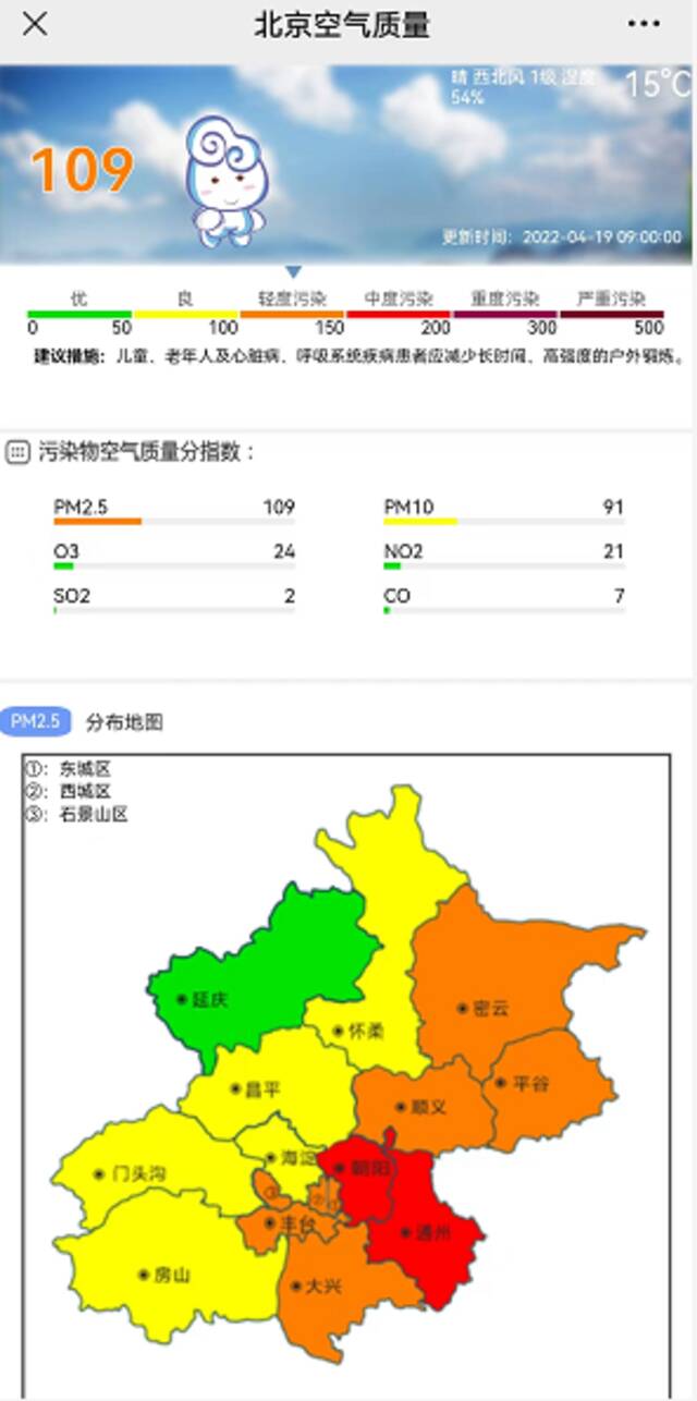 今早北京有雾扩散差，目前全市空气质量轻度污染