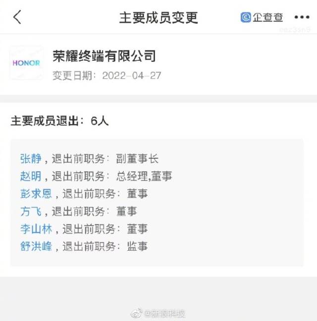 荣耀多名高管退出，CEO赵明卸任总经理