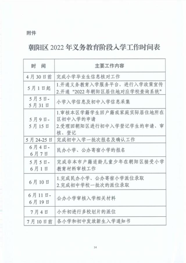 北京朝阳区发布2022年义务教育入学政策