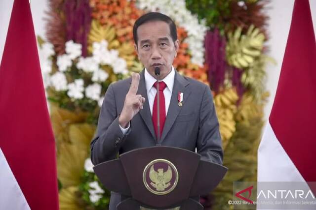 当地时间4月29日，佐科·维多多在西哇爪茂物宫发表讲话图源：印尼安塔拉通讯社