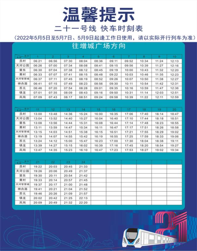 5月5日起，广州地铁十四号线、二十一号线实行最新快车时刻表