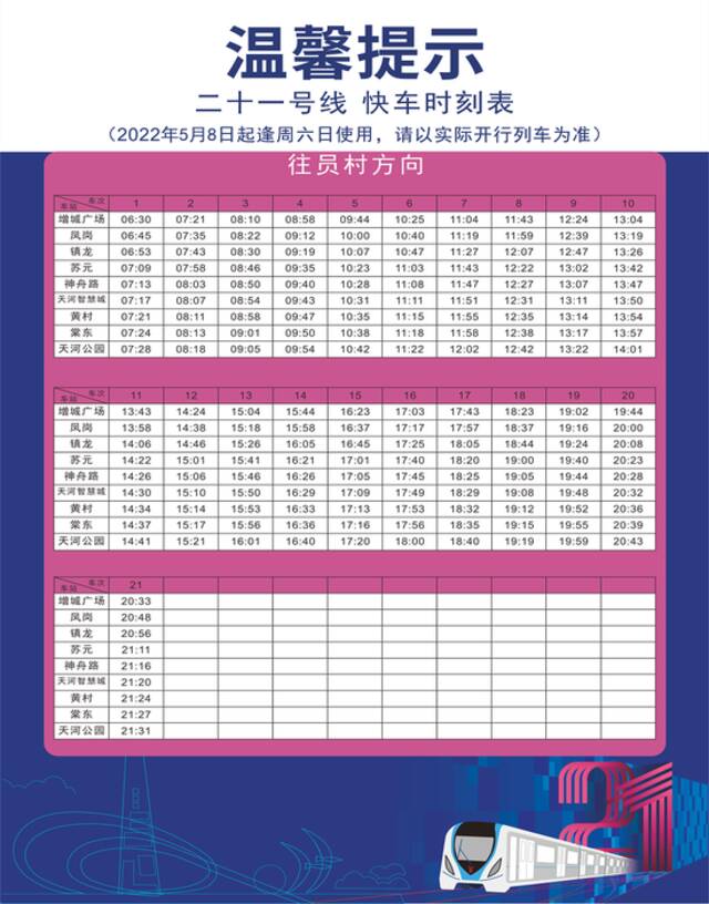 5月5日起，广州地铁十四号线、二十一号线实行最新快车时刻表