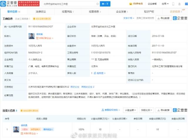 北京柠金时尚文化工作室工商信息