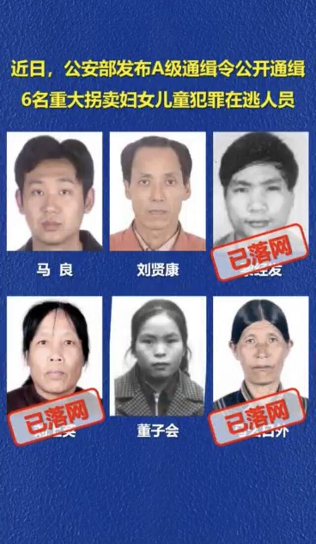 6名涉拐卖犯罪A级通缉令在逃人员已有半数落网