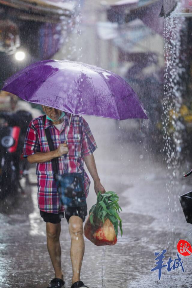 部分地段积水过膝，广州街坊涉水归家