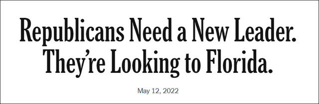 《纽约时报》12日刊文：共和党人需要一名新领袖，他们寄希望于佛罗里达