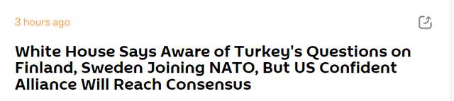白宫又说了：已了解土耳其对芬兰瑞典“入约”表态，但相信北约将达成共识