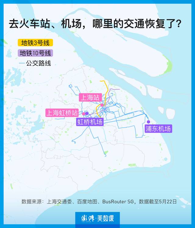 图解｜三张地图，看上海首先恢复的跨区公共交通都在哪？