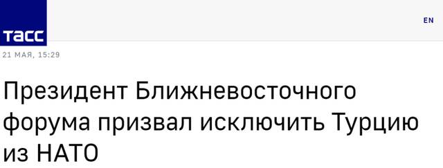 塔斯社：（美智库）“中东论坛”主席呼吁将土耳其排除在北约之外