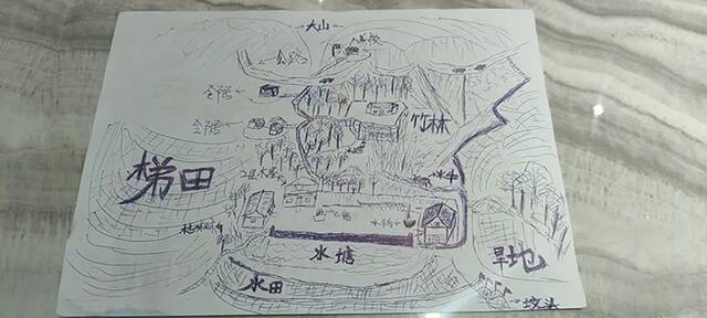 李景伟手绘的家乡地图。