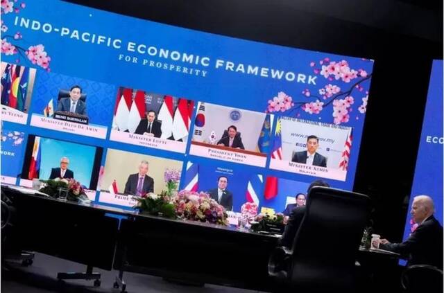 5月23日下午，美国总统拜登在日本东京正式宣布启动“印太经济框架”（IPEF）。图自路透社