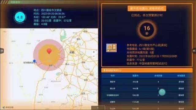 中国地震预警网在四川芦山震后5.7秒产出第一报