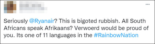 瑞安航空要求南非乘客接受南非荷兰语测试以证明身份，否则无法登机