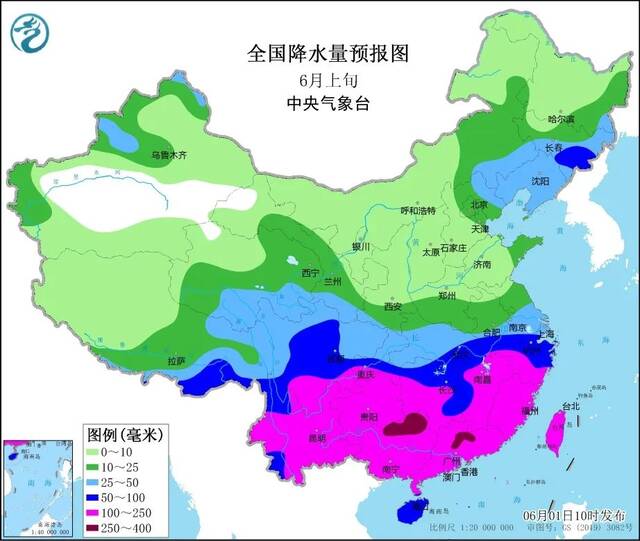 △全国降水量预报图（来源：中国天气网）