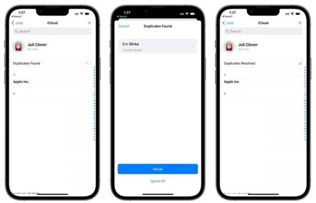 苹果iOS 16已支持一键合并重复联系人