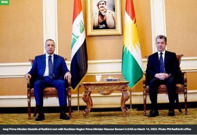 伊拉克总理卡迪米（左）库尔德自治区总理巴尔扎尼（右）图源：库尔德自治区总理办公室