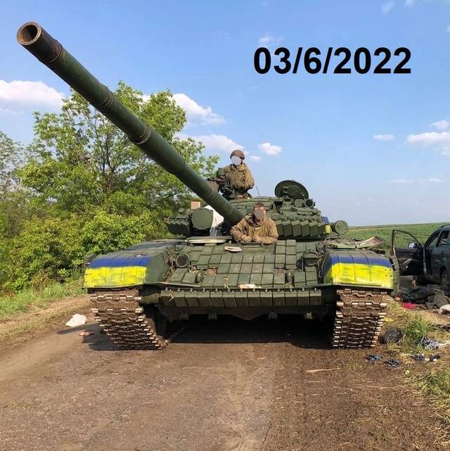 6月3日缴获的波兰援乌T-72M1图片来源：社交媒体
