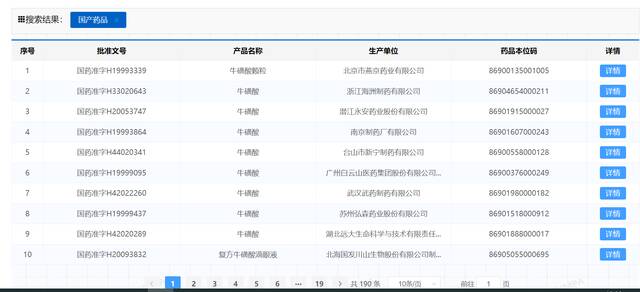 记者在国家药监局查询到的部分数据截图。