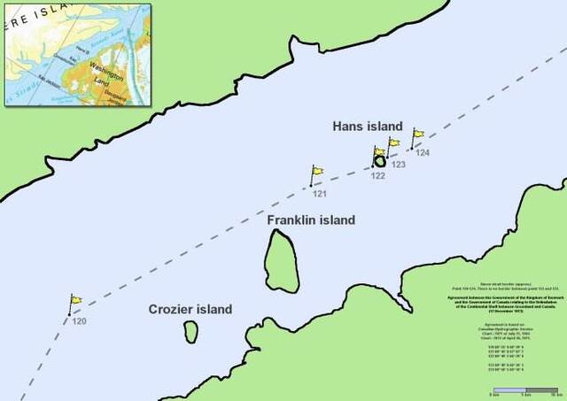 汉斯岛处于两边海岸12海里的领土范围之内，因此两国都可以在国际法律的框架下宣称对其领土主张。