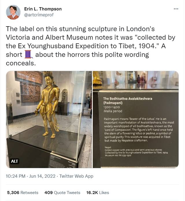 将从西藏掠夺来的文物标注为“考察收集而来”，英国一博物馆回应