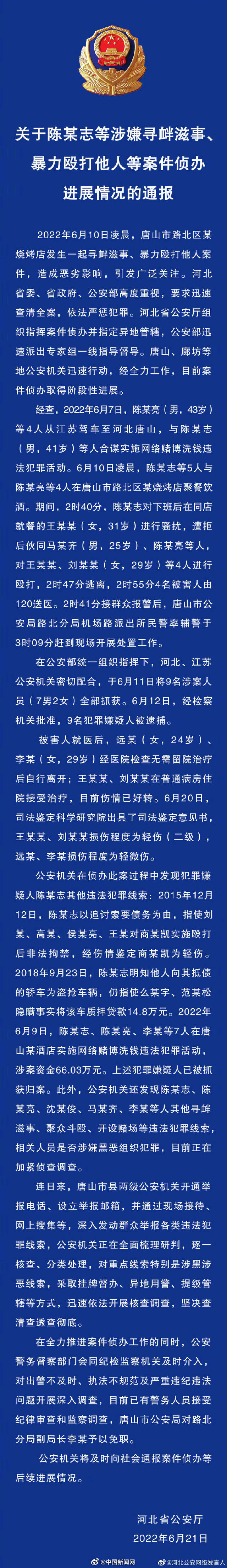 中新网评唐山打人案：公平正义不能只寄望于摄像头