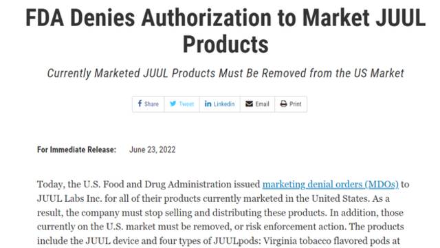 FDA驱逐Juul的公告图源：FDA官网