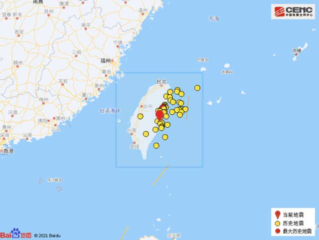 台湾花莲县发生4.5级地震 震源深度10千米