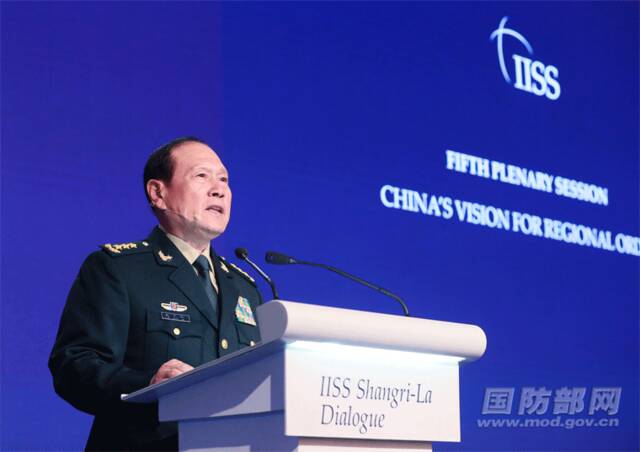 12日，国务委员兼国防部长魏凤和在“香会”发言。图源：国防部网