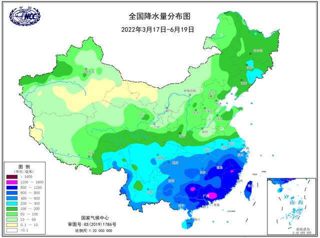 2022年3月17日至6月19日全国降水量