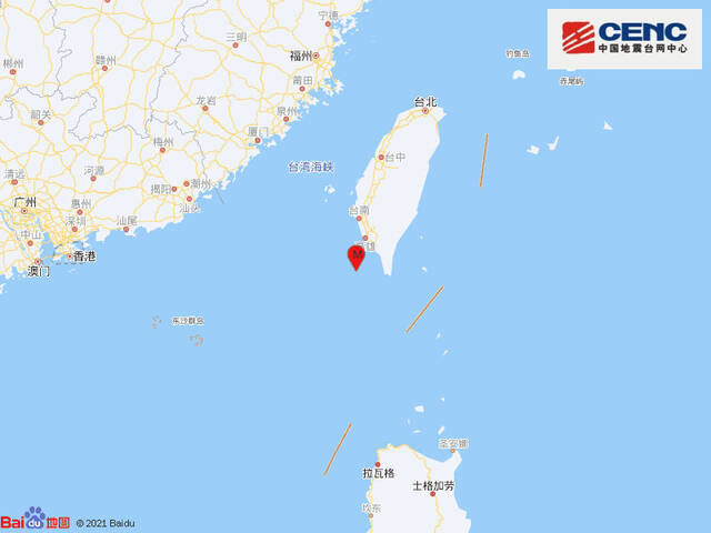 台湾屏东县海域发生4.7级地震 震源深度25千米