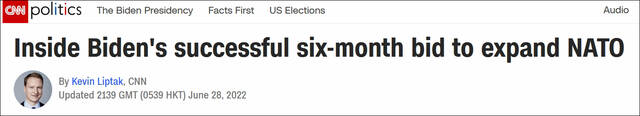 CNN报道截图：关于拜登六个月来成功扩大北约的努力