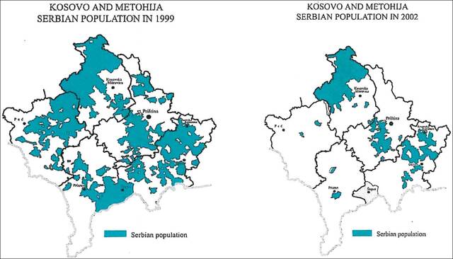 从1999-2002科索沃塞族人分布区的变化
