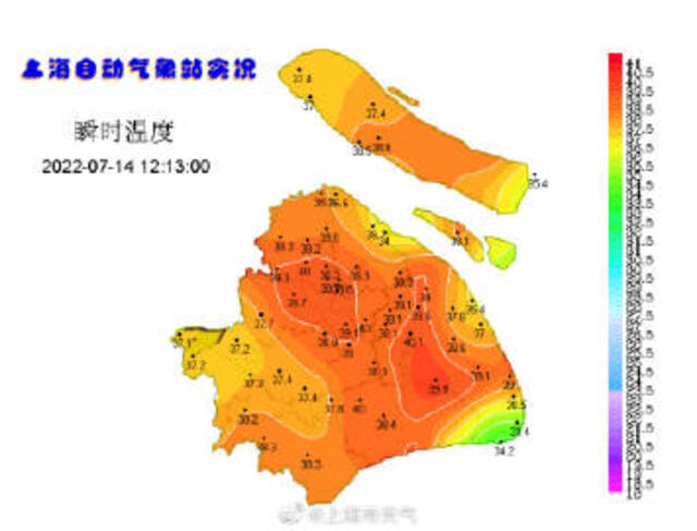 全国最热！12时上海徐家汇站以39.8℃高居气温排行榜首位