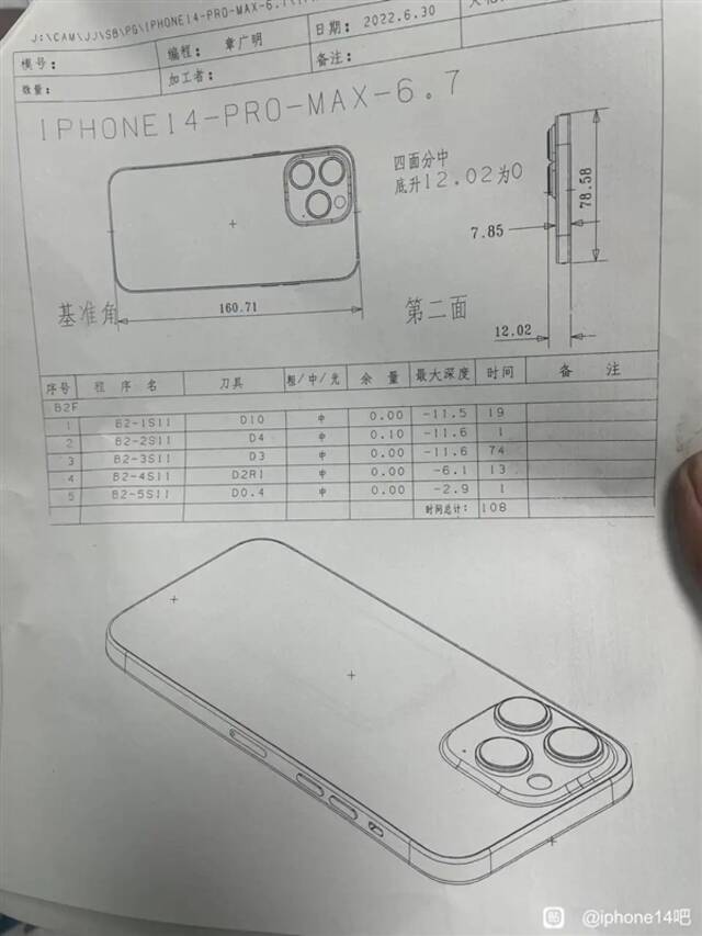 iPhone 14 Pro Max模板图纸曝光：后摄激凸4.17mm 比2枚一块硬币还厚